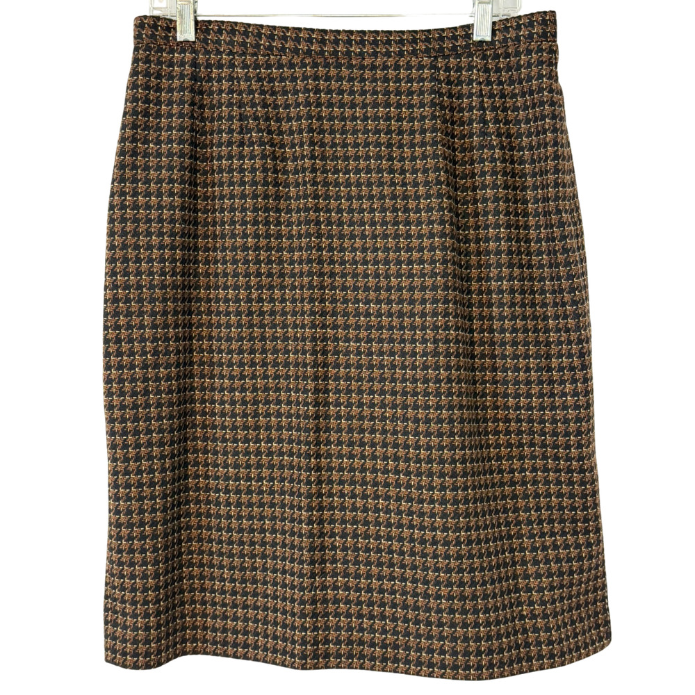 Kasper Sz 14P Petite Pencil Skirt 23"L Tweed Plaid Wool Lined Brown Fall Colors